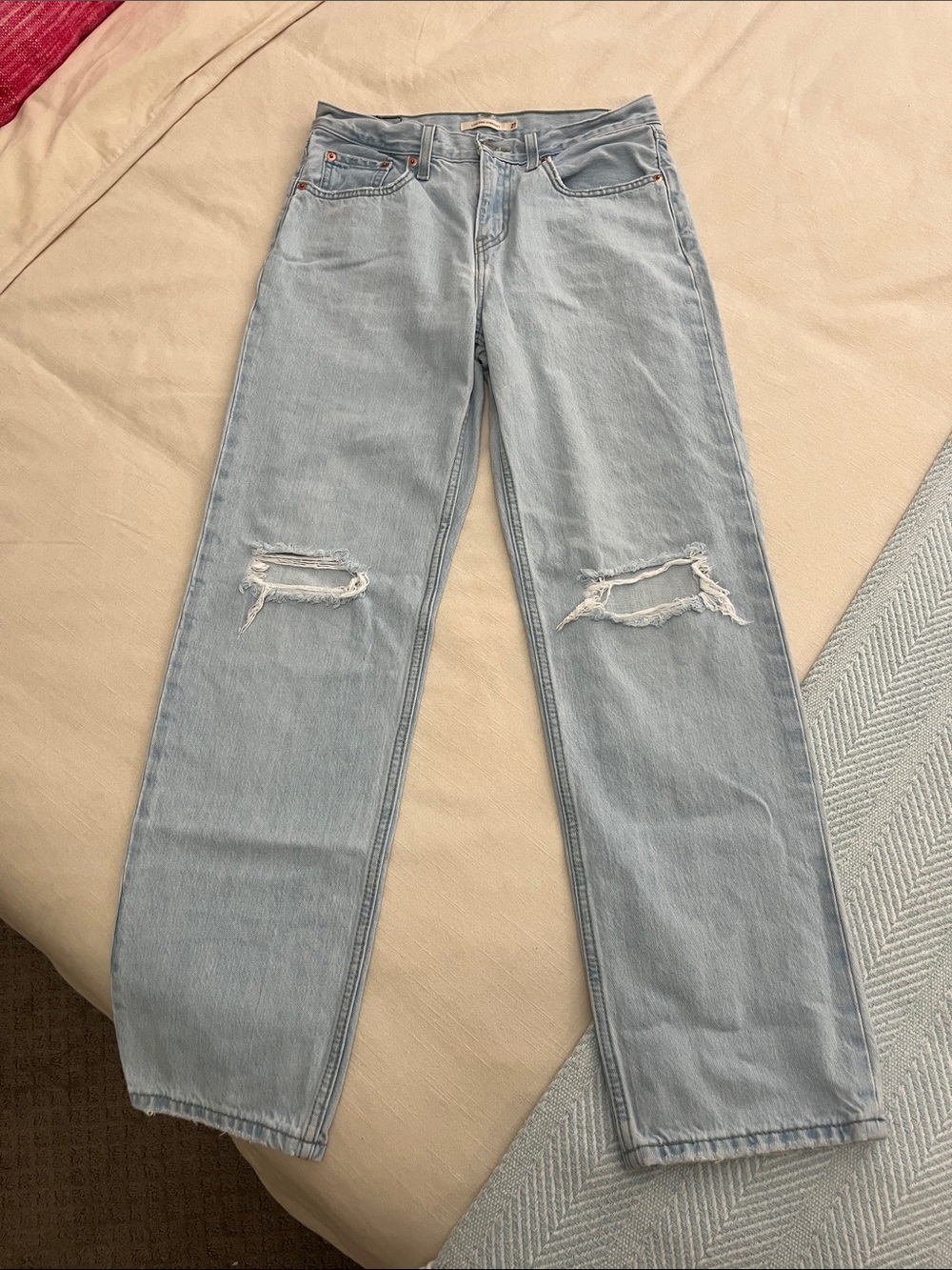 Levi's Low Pro Light Blue Straight-Leg Distressed Jeans